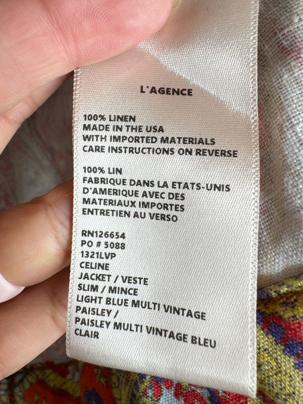 L’Agence Linen Paisley Jacket Size L NWT Multicolor Cropped Blazer Resort Boho - Picture 7 of 8